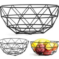 Koszyk Geometryczny na Owoce Warzywa Metalowy Czarny Kosz Patera Miska