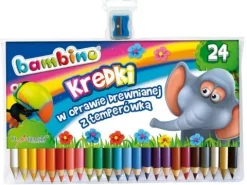 Kredki Bambino 24 kolory GRUBE złota + srebrna + GRATIS temperówka metalowa