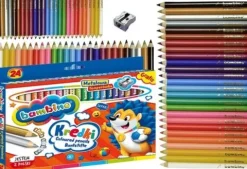 Kredki Bambino 24 kolory GRUBE złota + srebrna + GRATIS temperówka metalowa