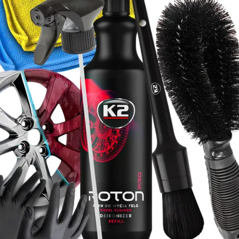 K2 ROTON PŁYN DO MYCIA FELG KRWAWA FELGA SZCZOTKA PĘDZELEK 2X MIKROFIBRA