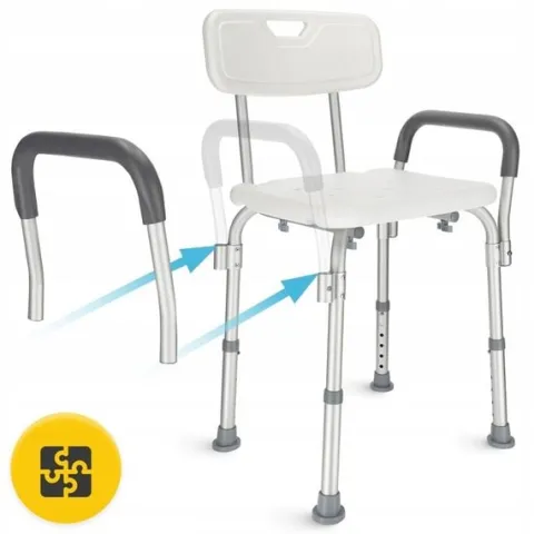 KRZESEŁKO KRZESŁO SIEDZISKO TABORET POD PRYSZNIC Z OPARCIEM PODŁOKIETNIKI