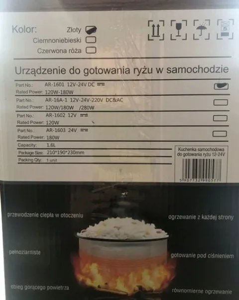 Kuchenka samochodowa do gotowania ryżu 12V - 24V