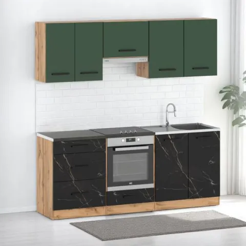 Kuchnia Modułowa Nowoczesna Blat 2.0m Wotan Butelkowa Zieleń San Sebastian