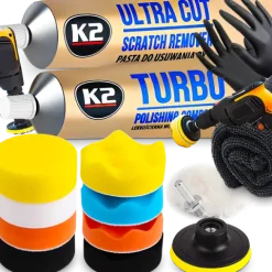 K2 ULTRA CUT PASTA POLERSKA TURBO ZESTAW GĄBEK DO POLEROWANIA USUWANIA RYS