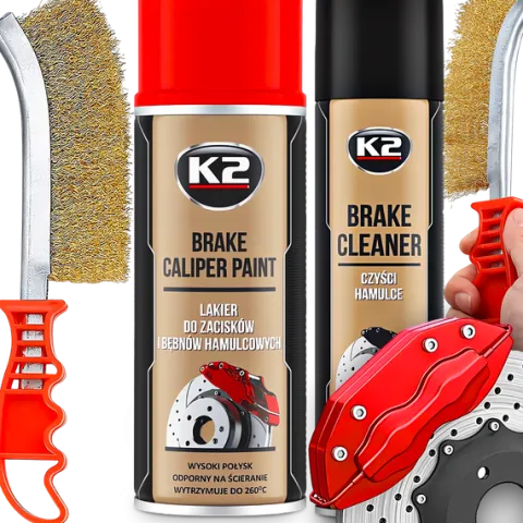 K2 ZESTAW LAKIER FARBA DO MALOWANIA ZACISKÓW HAMULCOWYCH SPRAY CZERWONY