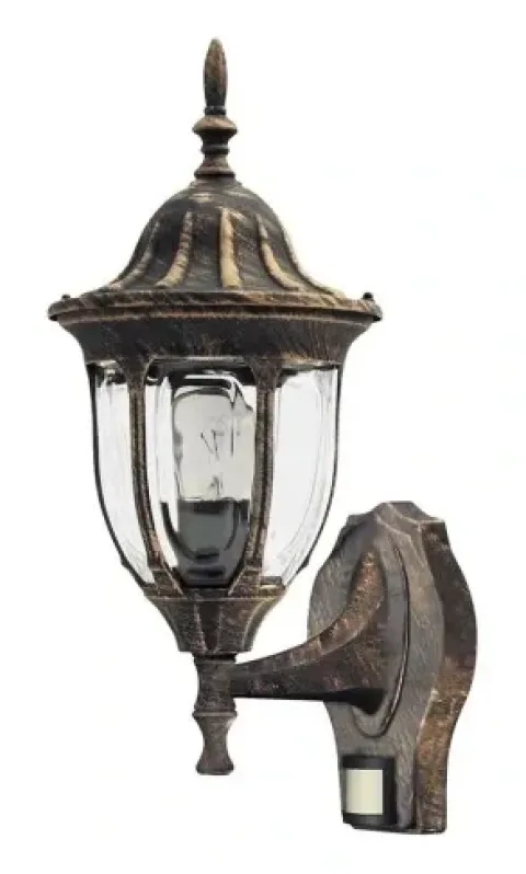 Lampa ścienna zewnętrzna kinkiet Milano złoto antyczne czujnik ruchu PIR