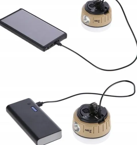 LAMPA LATARKA TURYSTYCZNA KEMPINGOWA POD NAMIOT USB LED 500+100 lm NILS CAM