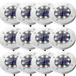 LAMPA SOLARNA OGRODOWA LAMPKI LED GRUNTOWE DYSK CZUJNIK ZMIERZCHU 12 DYSKÓW