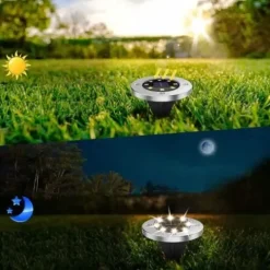 LAMPA SOLARNA OGRODOWA LAMPKI LED GRUNTOWE DYSK CZUJNIK ZMIERZCHU 12 DYSKÓW