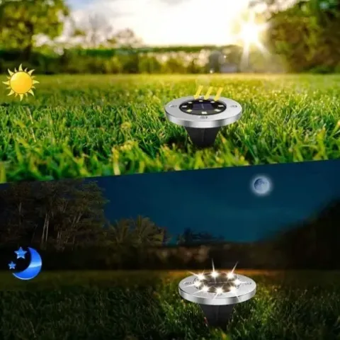 LAMPA SOLARNA OGRODOWA LAMPKI LED GRUNTOWE DYSK CZUJNIK ZMIERZCHU 12 DYSKÓW