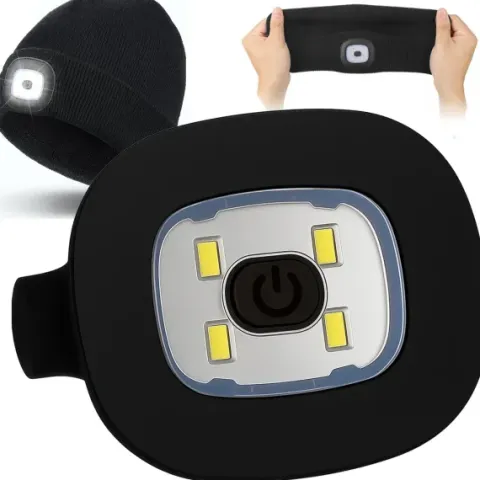 Lampka led do czapki z lampką latarką led ładowana usb 3 tryby świecenia