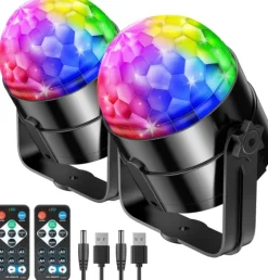 Lampy Dyskotekowe Kule LED Disco Lights 2 Szt Pilot USB Imprezowe RGB