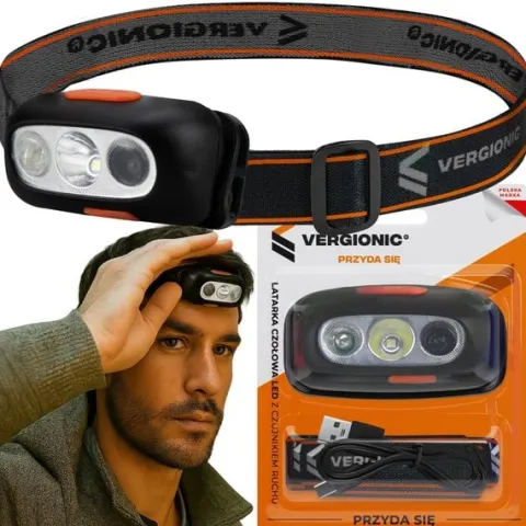 Latarka czołowa led lampka czołówka akumulator czujnik ruchu 3 tryby mocna