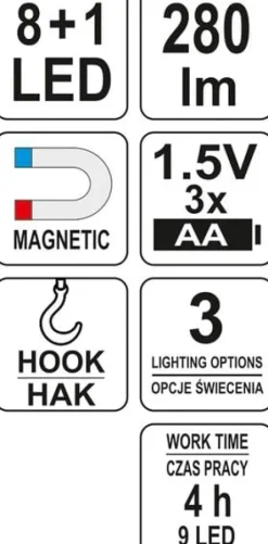 LATARKA WARSZTATOWA 2W1 LED MAGNET 3XAA - YT-08513