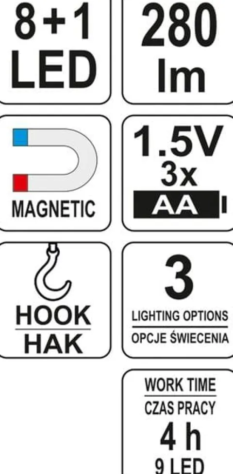 LATARKA WARSZTATOWA 2W1 LED MAGNET 3XAA - YT-08513