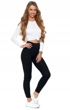 Legginsy Damskie z WYsokim Stanem Czarne Klasyczne Getry Fit MORAJ S/M