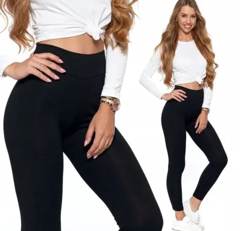 Legginsy Damskie z WYsokim Stanem Czarne Klasyczne Getry Fit MORAJ S/M