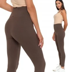 Legginsy Prążkowane Damskie z Wysokim Stanem Modne Fit Getry MORAJ S/M