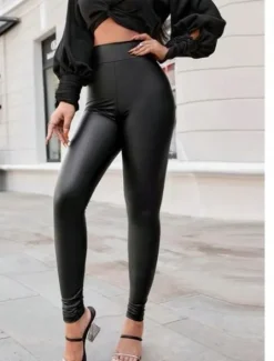 LEGGINSY SKÓRZANE MODELUJĄCE z WYSOKIM STANEM spodnie skóra NOWE KOLORY M/L