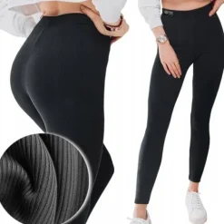 LEGGINSY z WYSOKIM STANEM PRĄŻKOWANE MODELUJĄCE BAWEŁNA KRYJĄCE PREMIUM M/L