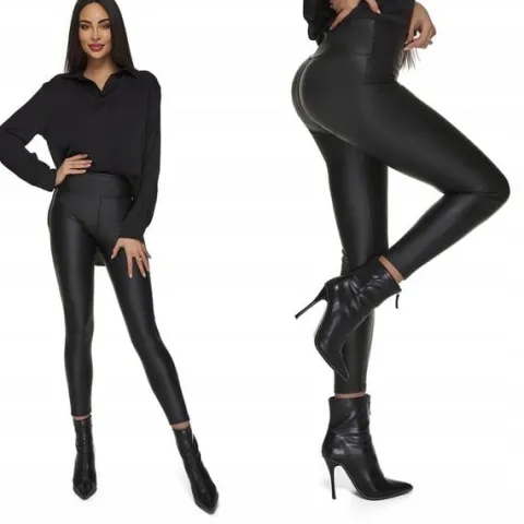 LEGINSY LATEX MATOWE eko skóra spodnie wysoki stan