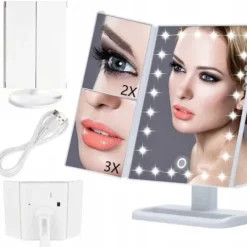 Lusterko Do MAKIJAŻU Podświetlane LED Kosmetyczne Stojące POWIĘKSZAJĄCE 3X!