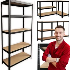 magazynowy regał metalowy garażowy 180 cm 5 półek kolor czarny piwnica 2w1