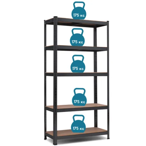magazynowy regał metalowy garażowy 180 cm 5 półek kolor czarny piwnica 2w1