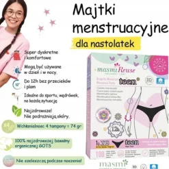 Majtki menstruacyjne ekologiczne Masmi DLA NASTOLATEK XS 100% bawełna BIO