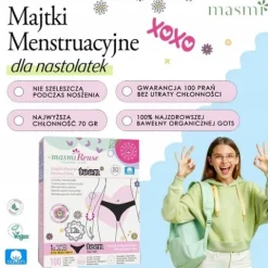 Majtki menstruacyjne ekologiczne Masmi DLA NASTOLATEK XS 100% bawełna BIO