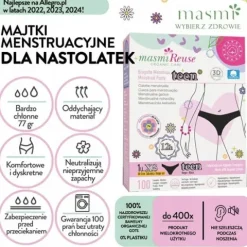 Majtki menstruacyjne ekologiczne Masmi DLA NASTOLATEK XS 100% bawełna BIO