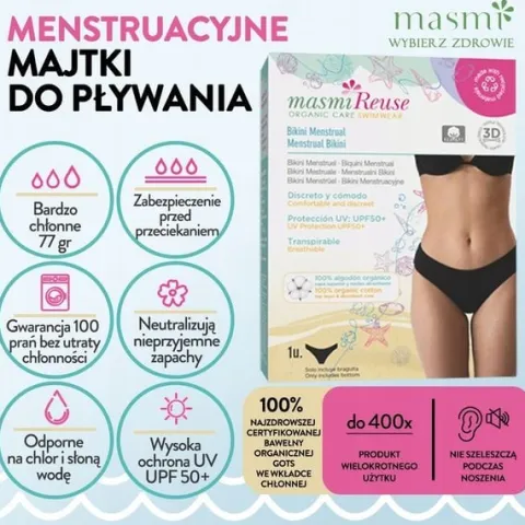 Majtki menstruacyjne Masmi Reuse do pływania UPF 50+/ odporne na chlor S