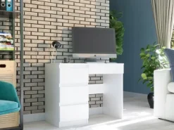 Meble Biurko komputerowe stolik 96cm białe lewe N-34L