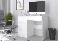 Meble Biurko komputerowe stolik 96cm białe lewe N-34L
