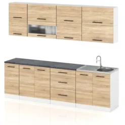 Meble Kuchenne Drewniane Kuchnia Robo Lux 2.6m Pojemna Modułowa Dąb Sonoma