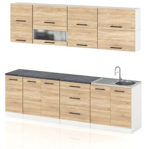 Meble Kuchenne Drewniane Kuchnia Robo Lux 2.6m Pojemna Modułowa Dąb Sonoma