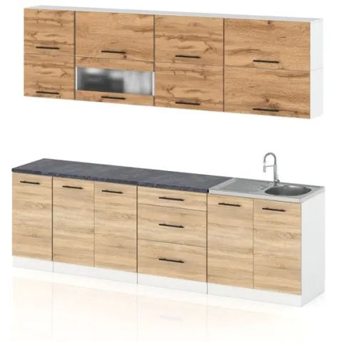 Meble Kuchenne Drewniane Kuchnia Robo Lux 2.6m Modułowe Szafki Wotan Sonoma