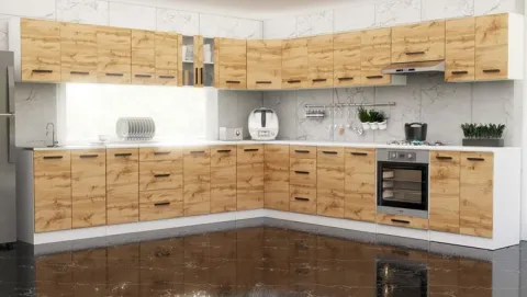 Meble Kuchenne Drewniane Narożne Zestaw Mebli Kuchennych Rossa 6.8m Wotan