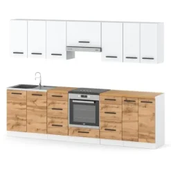 Meble Kuchenne Kuchnia Drewniana Roma 2.8m Nowoczesna Biały Mat Dąb Wotan