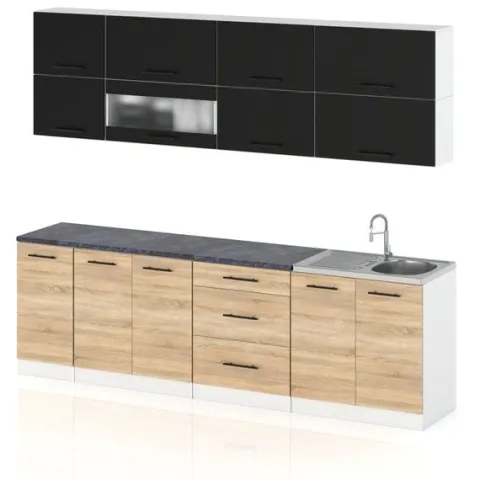 Meble Kuchenne Kuchnia Robo Lux 2.6m Szafki Nowoczesne Czarny Mat Sonoma