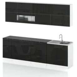 Meble Kuchenne Kuchnia Robo Lux 2.6m Modułowa Nowoczesna Czarny Połysk