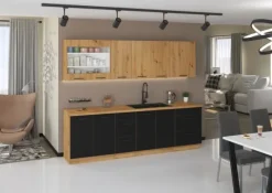 Meble kuchenne MODENA - 260 CM czarny/dąb artisan