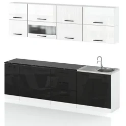 Meble Kuchenne Modułowe Kuchnia Robo Lux 2.6m Zestaw Biały Czarny Połysk