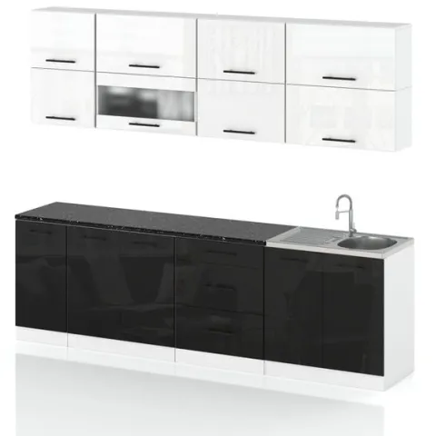 Meble Kuchenne Modułowe Kuchnia Robo Lux 2.6m Zestaw Biały Czarny Połysk