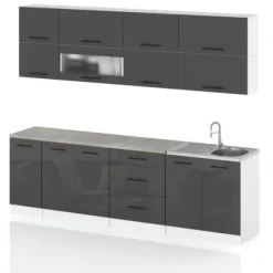 Meble Kuchenne Nowoczesne Kuchnia Robo Lux 2.6m Modułowa Szary Szary Połysk