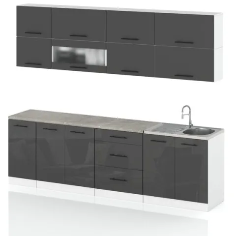 Meble Kuchenne Nowoczesne Kuchnia Robo Lux 2.6m Modułowa Szary Szary Połysk