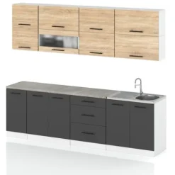 Meble Kuchenne Nowoczesne Robo Lux 2.6m Zestaw Modułowy Sonoma Szary Mat