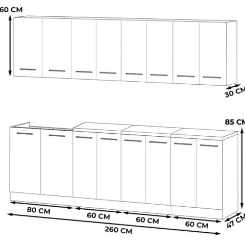 Meble Kuchenne Szare Z Drewnem Kuchnia Vero 2.6m Modułowa Dąb Wotan
