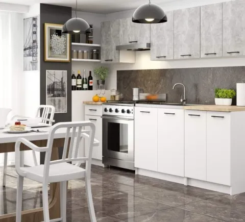 MEBLE KUCHENNE ZESTAW OLIWIA 2.4M BETON-BIAŁY