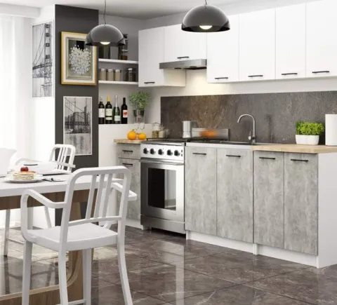 MEBLE KUCHENNE ZESTAW OLIWIA 2.4M BIAŁY-BETON
